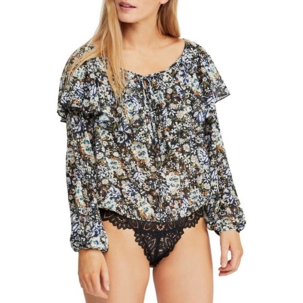 Free People Floral Say it to Me Bodysuit Blouse Small